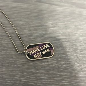 Vintage Silver Necklace, Camo, Make Love Not War